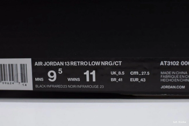 1st Kicks Shoes Infrared Clot Low Black x Jordan Air 13 AT3102-006 0728